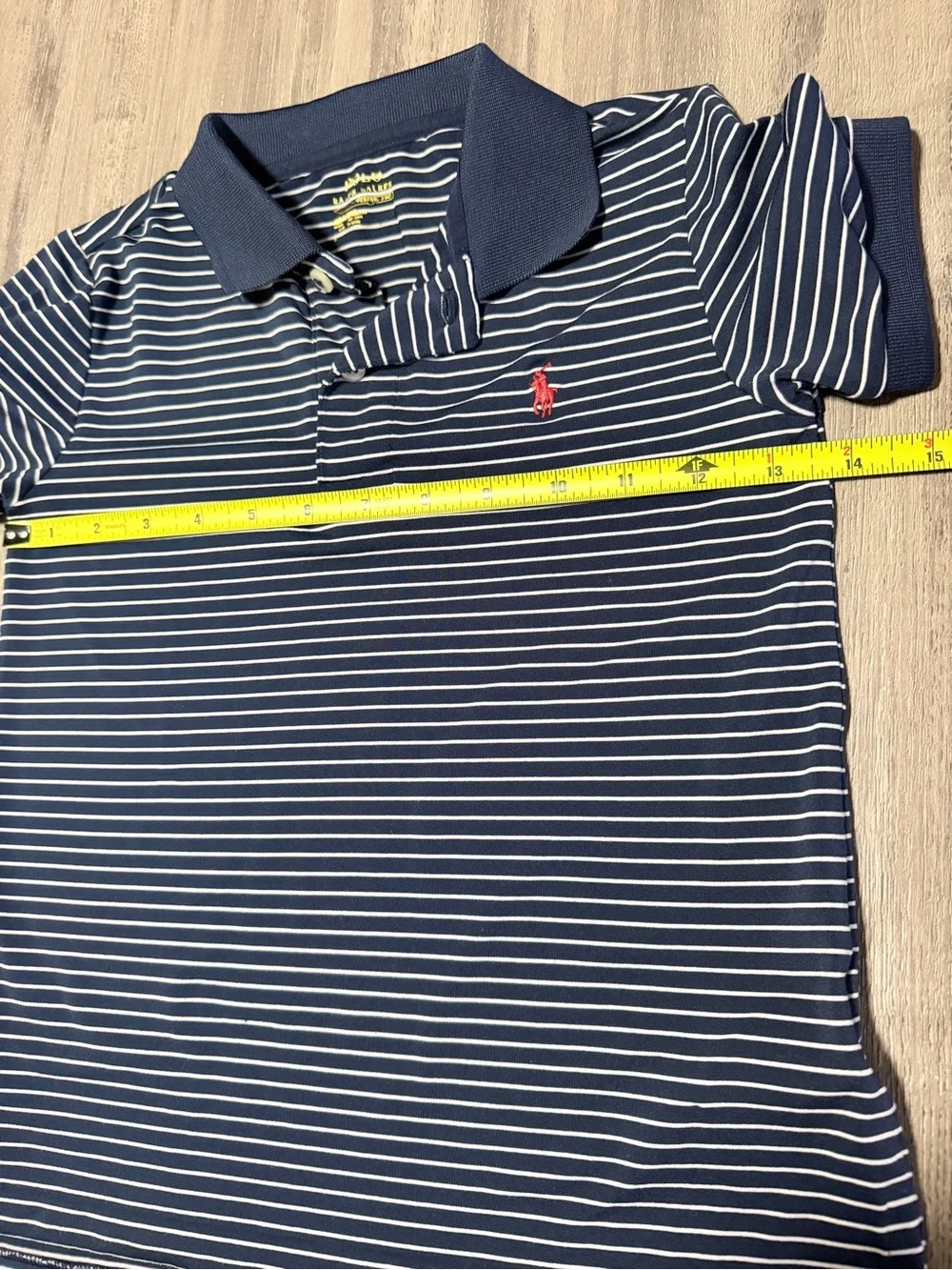 Polo Ralph Lauren Boys Size 5 Performance Striped Polo Shirt Navy Blue Red Pony
